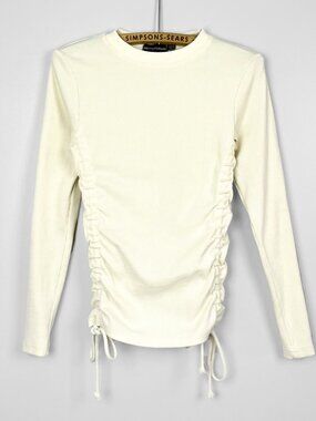 PrettyLittleThing Womens Small Ribbed Ruched Side Long  Sleeve Top Cream